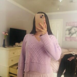 Anthropologie Lilac V-Neck Sweater